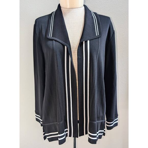 Womens Exclusively Misook Open Front Collar Knit Cardigan Jacket Black White XL - Picture 1 of 4